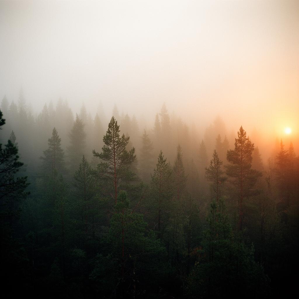 Nordisk skog i dimma